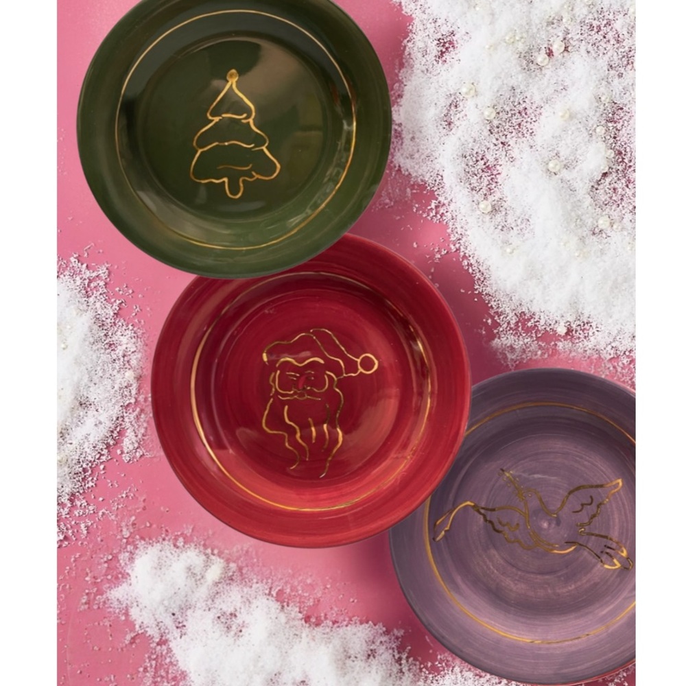 Vintage 1999 Handpainted Ceramic Christmas Plate Trio